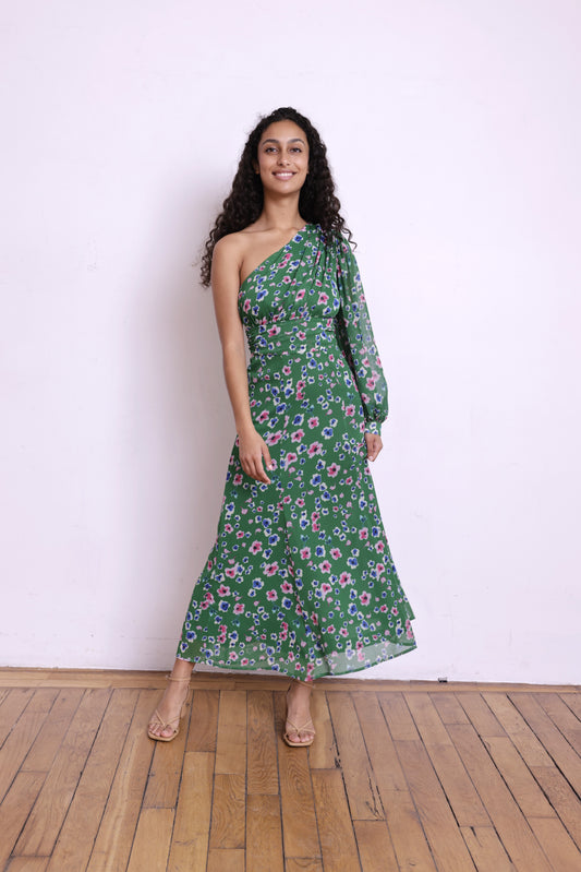 Robe CALYPSO verte fleurs